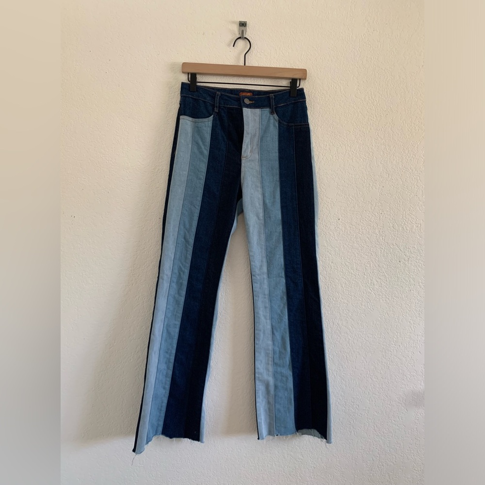 Scully Blue Striped Flare Jeans